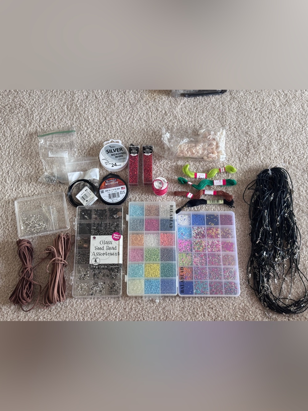 Jewelry Making Assortmemt Including Beads, Attachments, String; etc